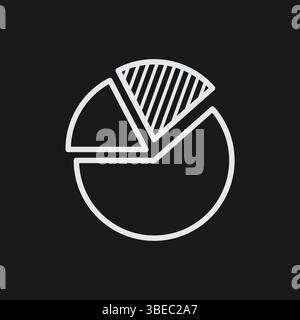 White Outline Icon Pie Chart with Segment on Black Background, Representing Data, Analytics, or Market Share Stock Vector