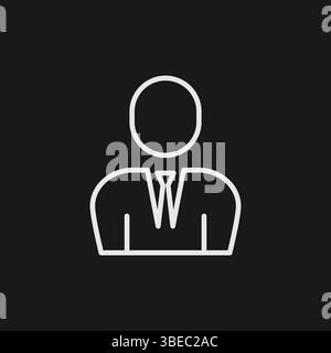 Businessman with Tie on Black Background, Representing User, Professional, or Avatar,  White Outline Icon Stock Vector
