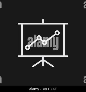 Presentation Screen with Line Graph on Tripod Stand, Representing Data, Growth, or Training, White Outline Icon Stock Vector