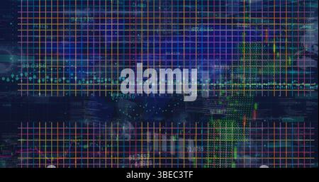 Displaying financial data visualization on dashboard with grids, labels and candlesticks Stock Photo