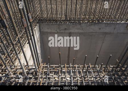 Metal construction of rods for concrete pouring Stock Photo
