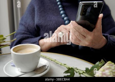 hands of an elderly woman selecting flowers Stock Photo