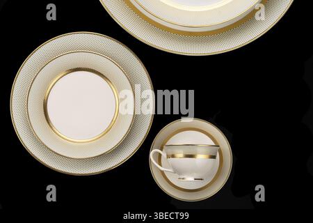 A luxury tableware set isolated on black backgroundÐ¼ Stock Photo