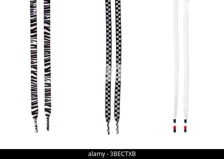 Stylish black and white patterned shoelaces collection Stock Photo