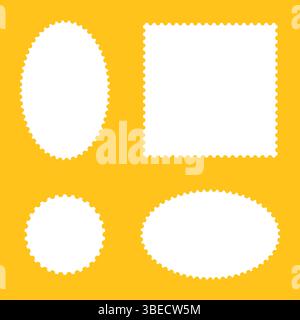 Set of postage stamp frames. Blank circle, square vintage stamps. Empty borders template, backdrops for postcards, letters. Flat tags, labels, coupons Stock Vector
