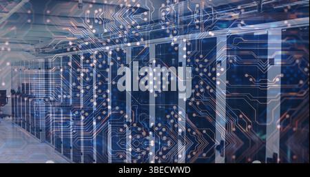 Image of integrated circuit over servers Stock Photo