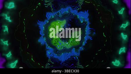 Image of moving waves and financial graphs over black background Stock Photo