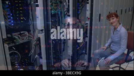 Image of shapes moving over server room Stock Photo
