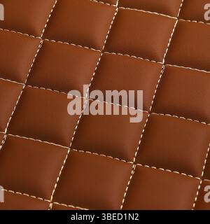 Texture of brown leather background with square pattern and stitch, macro Stock Photo