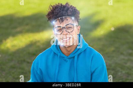 Modern facial recognition technology in everyday identification check Stock Photo