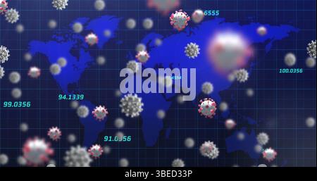 Image of data processing over virus cells Stock Photo
