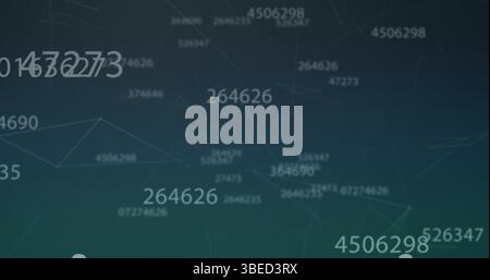 Image of numbers and connections on dark green background Stock Photo