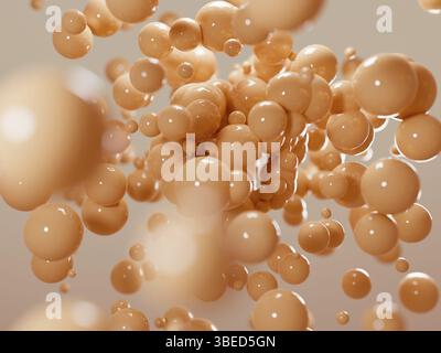 3d render of orange glossy balls floating around. Abstract composition of collagen bubbles or stem cells. High quality 3d illustration Stock Photo