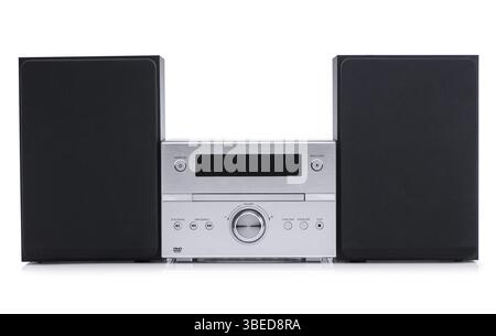 Modern music center with two speakers on a white background. front view Stock Photo