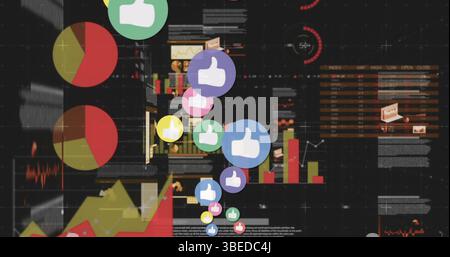 Image of icons over statistics Stock Photo