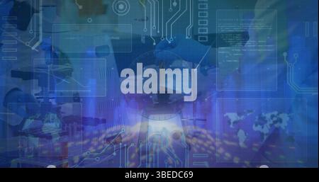 Image of digital interface over laboratory Stock Photo