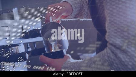 Image of data processing over online security padlock and businessman using smartphone Stock Photo