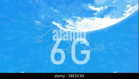 Image of 6g text over network of connections and globe Stock Photo