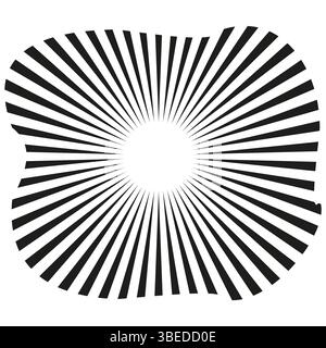 Radiant sun shape. Black white burst. Optical flare element. Vector sunbeam symbol. Stock Vector