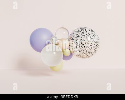 Abstract colorful levitating balls on light pastel background. Modern futuristic 3d render. High quality 3d illustration Stock Photo