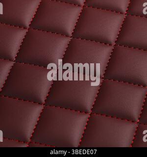 Texture of red leather background with square pattern and stitch, macro Stock Photo