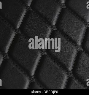 Texture of black leather background with square pattern and stitch, macro Stock Photo