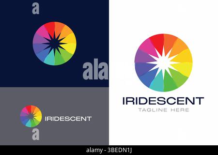 Circular Iridescent Logo Minimalist Abstract Iris Eye with Color Palette or Color Wheel Concept Design Stock Vector