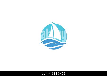 Sailboat Logo Abstract Wave Sea Water Sport Vacation Travel Business Concept Stock Vector