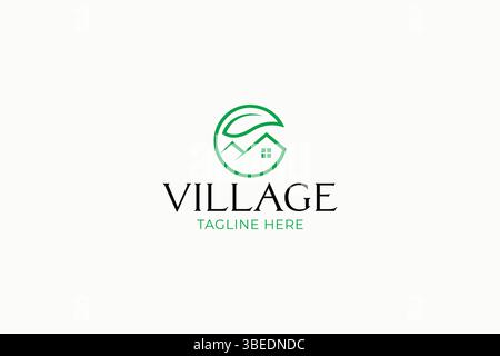 Village House Logo Green Nature Environment Property Branding Stock Vector