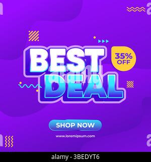 Best deal promotion banner template with 35% discount on purple background for marketing campaign Stock Vector