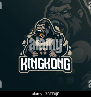 Kingkong mascot logo with modern illustration concept style for badge, emblem and t shirt printing. Angry kingkong illustration for sport team. Stock Vector