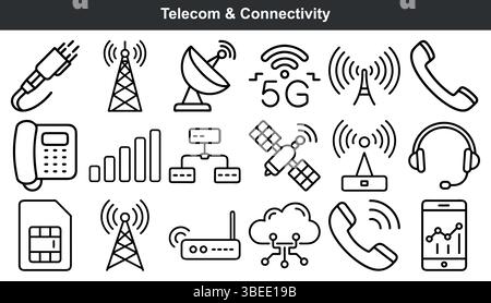 Telecom connectivity icons wireless network technology Stock Vector