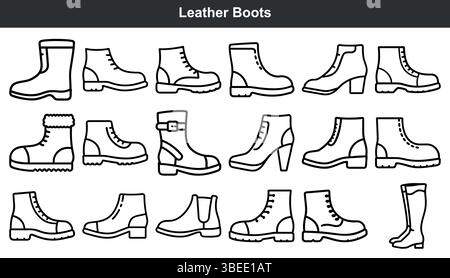 Collection of stylish leather boots footwear designs Stock Vector