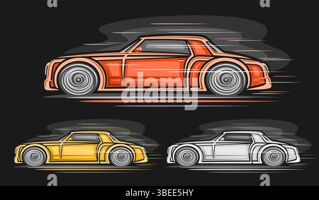 Vector colorful Coupe Cars set, horizontal automotive poster with three ...