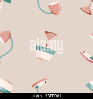 Retro table lamp seamless pattern in pastel colors Stock Vector