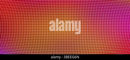 LED screen dot pattern - grid of glowing lights on red background, blurred gradient effect. Abstract digital texture, technology backdrop with pixels, vibrant neon colors. Electronic display concept. Stock Vector