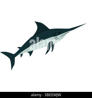 Flat illustration of a swordfish with a long pointed bill and sleek body. Simple ocean wildlife design, great for marine themes, educational materials Stock Vector
