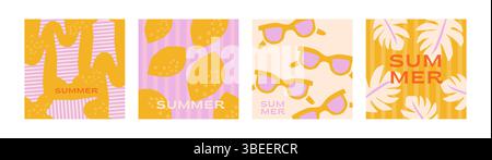 social media summer stories geometric design templates with copy space for text. Backgrounds for banner, greeting card, poster and advertising - Stock Vector
