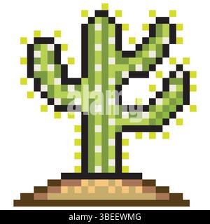 Cactus in pixel art style Stock Vector