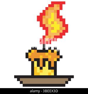 Candle flame in pixel art Stock Vector