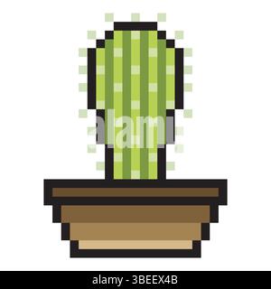 Cactus in pot in pixel art style Stock Vector