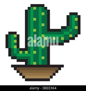 Cactus in pot in pixel art style Stock Vector