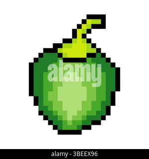 Green bell pepper in pixel art isolated on white background Stock Vector