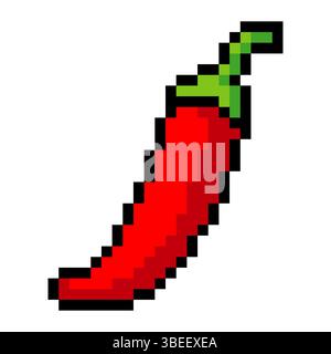 Red chili pepper in pixel art isolated on white background Stock Vector