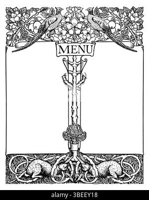 Art Nouveau Design for a menu card by Edward Pax of New Cross, London from Studio Magazine 1901 Stock Photo