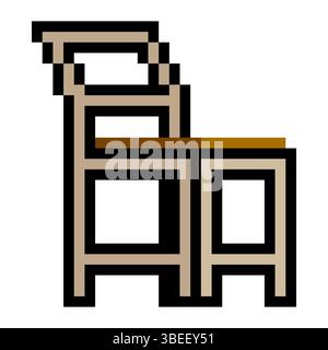 Wooden chair furniture with pixel art isolated on white background Stock Vector