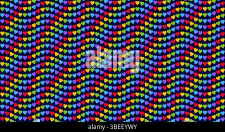 Wavy Rainbow Heart Mosaic, seamless vector pattern with colorful hearts ...