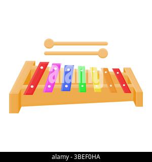 Colorful Wooden Xylophone Vector. Xylophone for Kids. Xylophone Icon on White Background. Stock Vector
