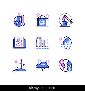Climate change - modern line design style icons set Stock Vector