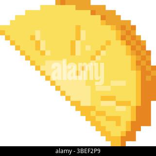 Single pineapple slice in retro pixel art style. Bright tropical fruit illustration for summer designs, games, icons, stickers, food-related content, Stock Vector
